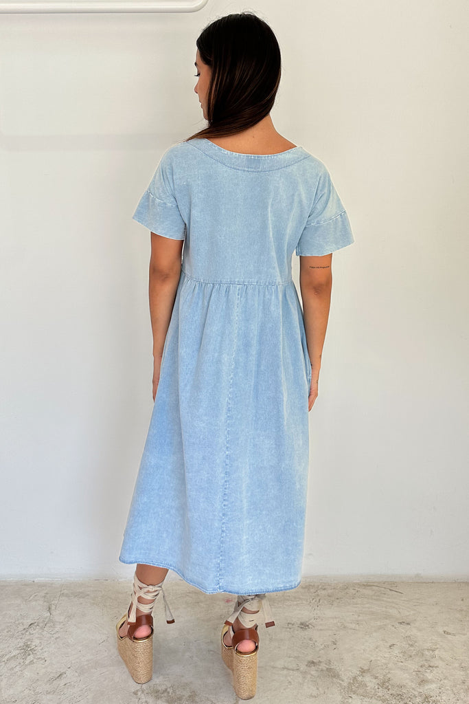 Vestido alforzas mezclilla claro