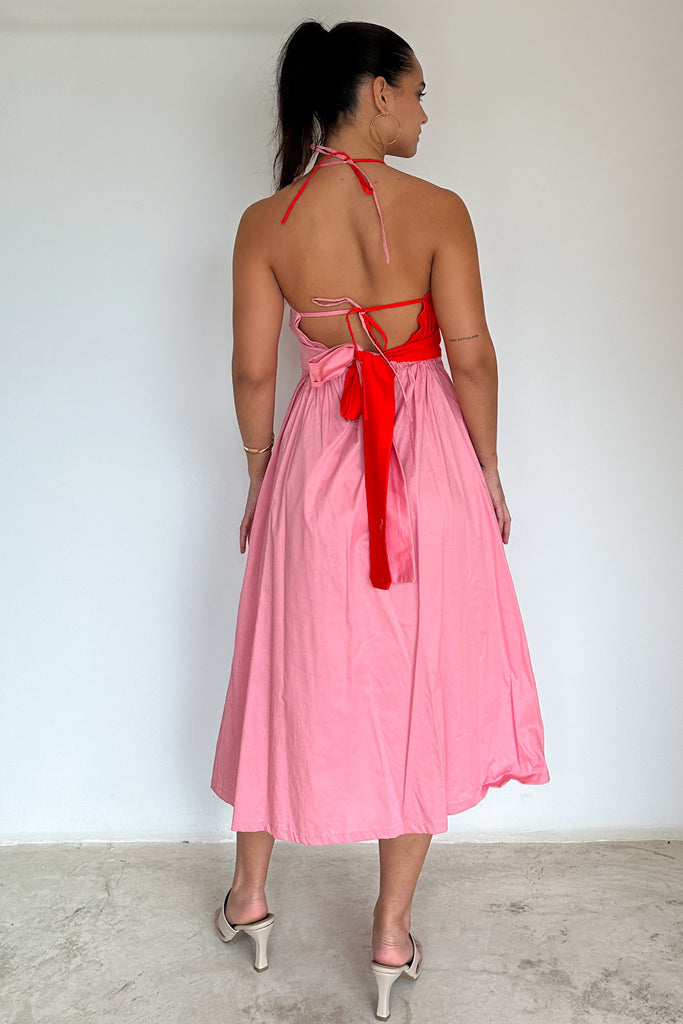 Vestido midi bicolor rosa-naranja