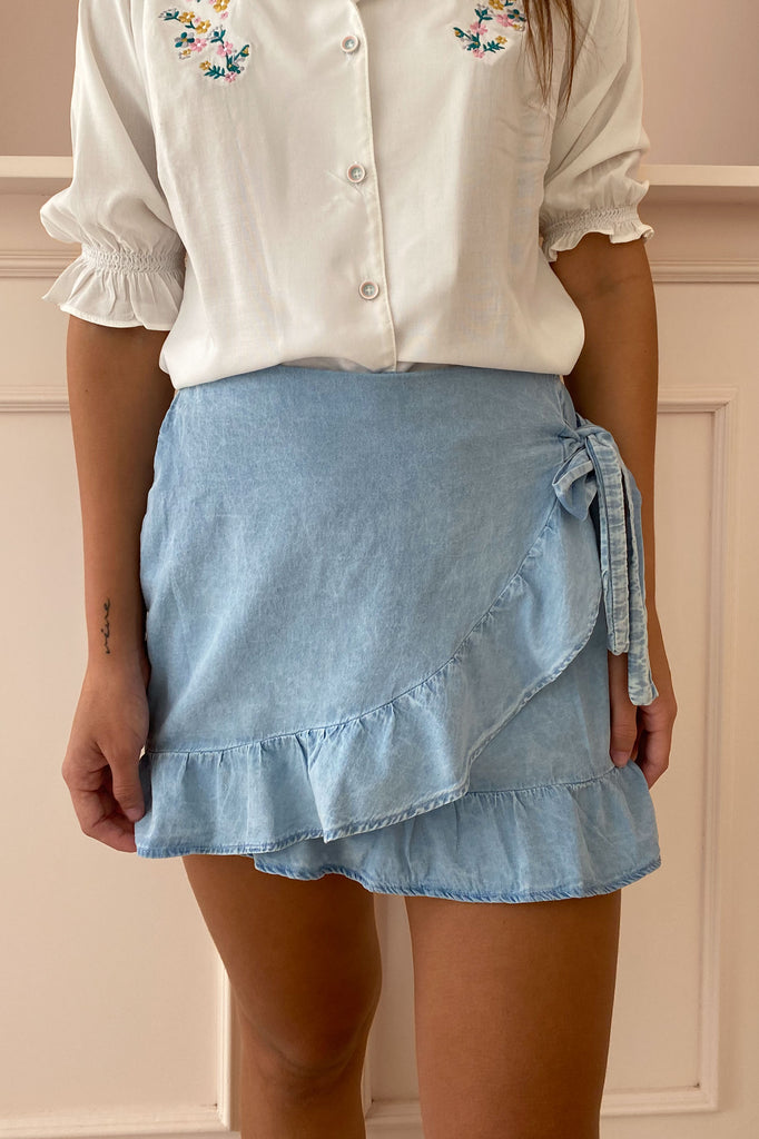 Mini falda mezclila clara